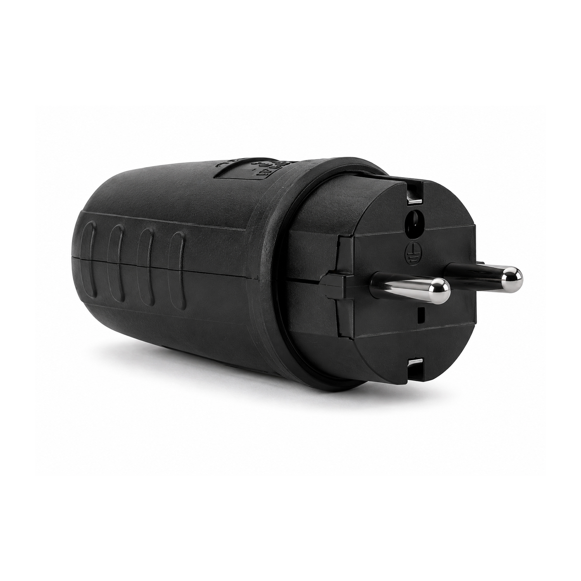 Ficha Macho Schuko Longa Saída Reta 2P+T 16A Preta