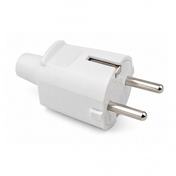 Ficha Macho Schuko Saída Reta 2P+T 16A Branca Ficha Macho Schuko Saída Reta 2P+T 16A Branca