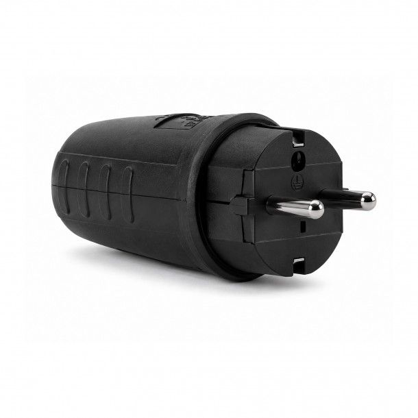 Ficha Macho Schuko Longa Saída Reta 2P+T 16A Preta Ficha Macho Schuko Longa Saída Reta 2P+T 16A Preta
