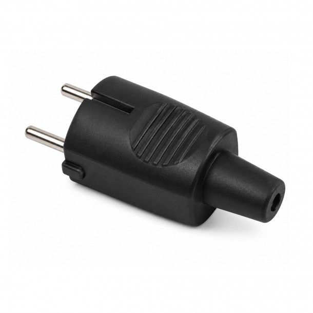 Ficha Macho Schuko Saída Reta 2P+T 16A Preta Ficha Macho Schuko Saída Reta 2P+T 16A Preta