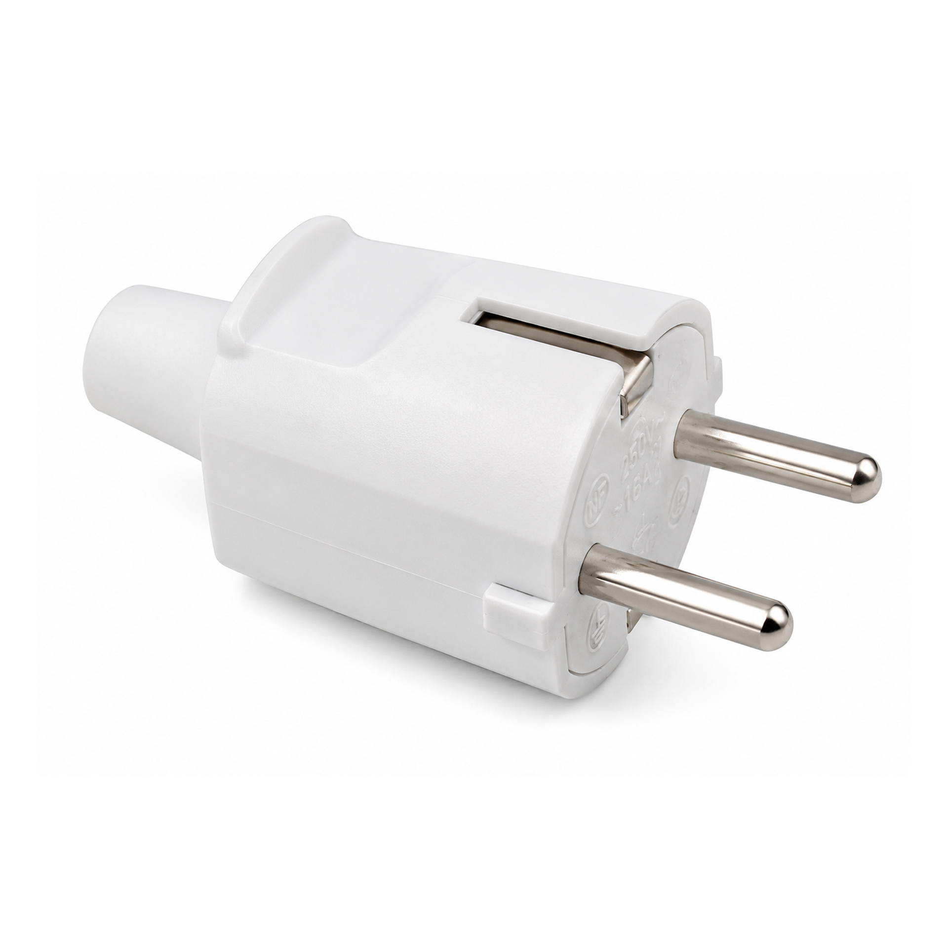 Ficha Macho Schuko Saída Reta 2P+T 16A Branca