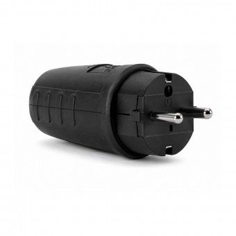 Ficha Macho Schuko Longa Sa�da Reta 2P+T 16A Preta