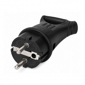 Ficha Macho Schuko Sa�da Reta com Anel 2P+T 16A Preta