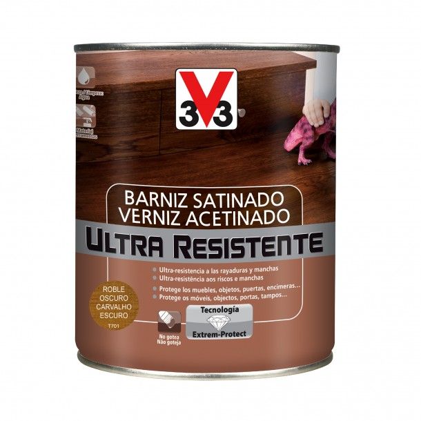 Verniz de Madeira Ultra Resistente Acetinado Carvalho Escuro 0,75L V33