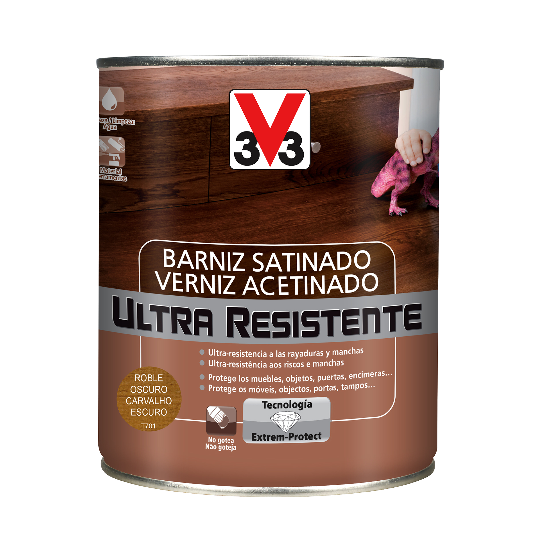 Verniz de Madeira Ultra Resistente Acetinado Carvalho Escuro 0,75L V33