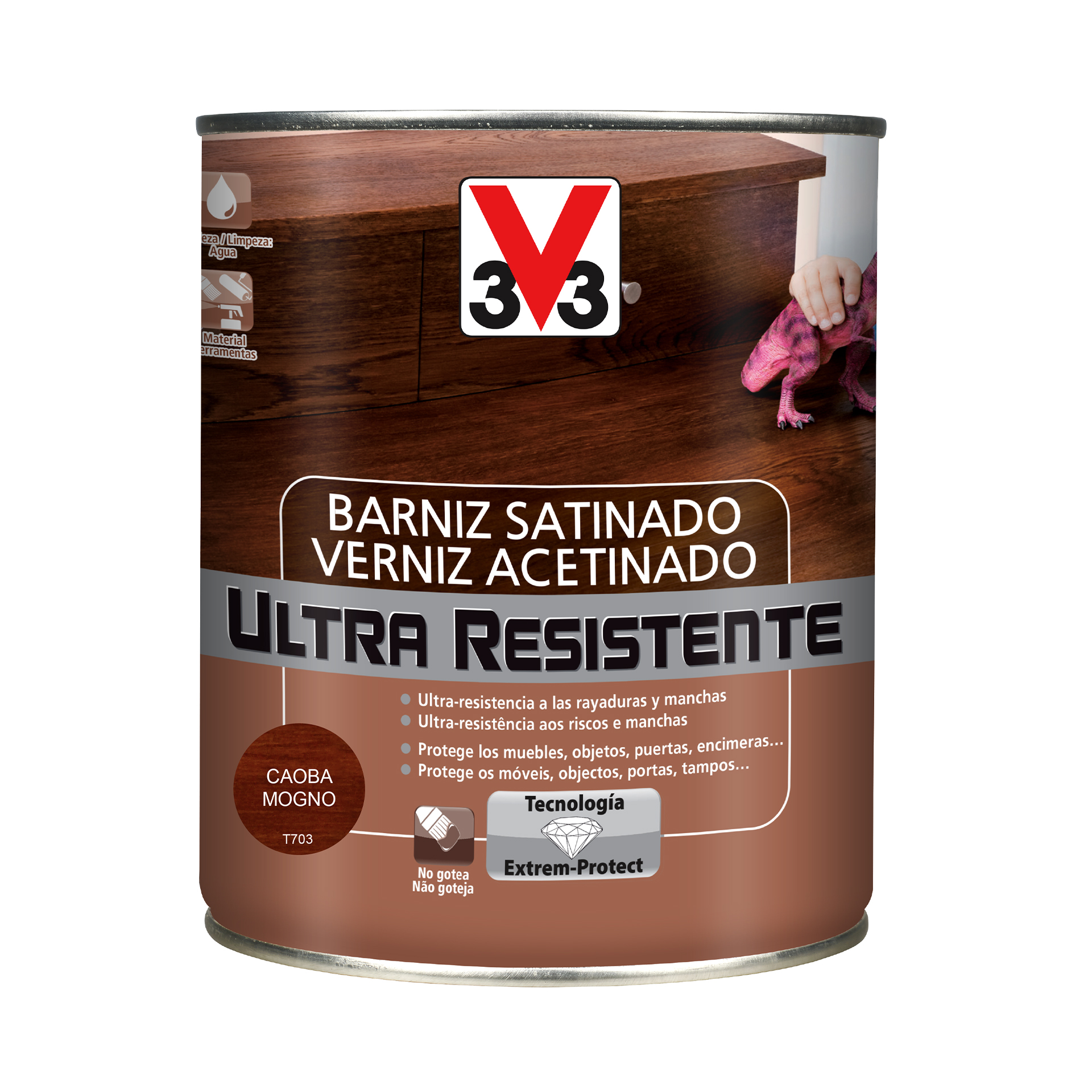 Verniz de Madeira Ultra Resistente Acetinado Mogno 0,75L V33