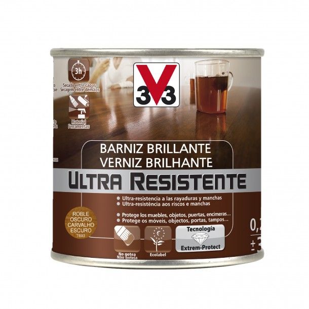 Verniz de Madeira Ultra Resistente Brilhante Carvalho Escuro 0,25L V33