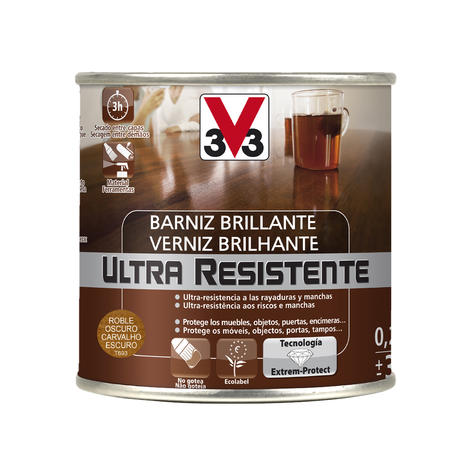 Verniz de Madeira Ultra Resistente Brilhante Carvalho Escuro 0,25L V33
