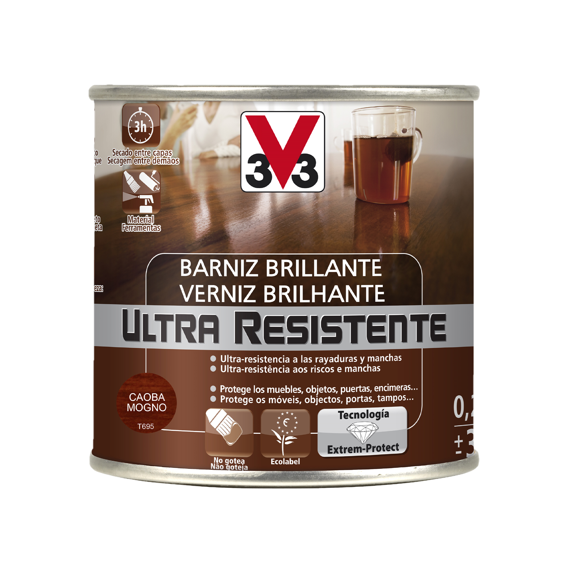 Verniz de Madeira Ultra Resistente Brilhante Mogno 0,25L V33
