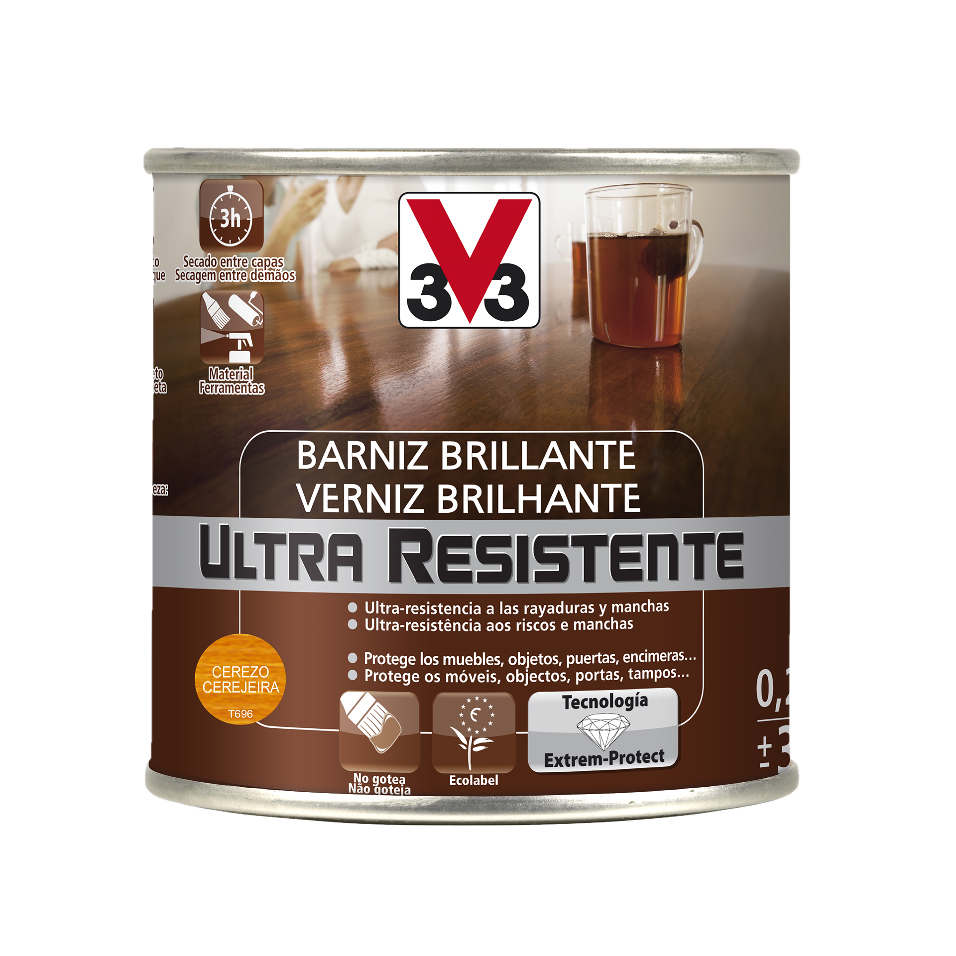 Verniz de Madeira Ultra Resistente Brilhante Cerejeira 0,25L V33