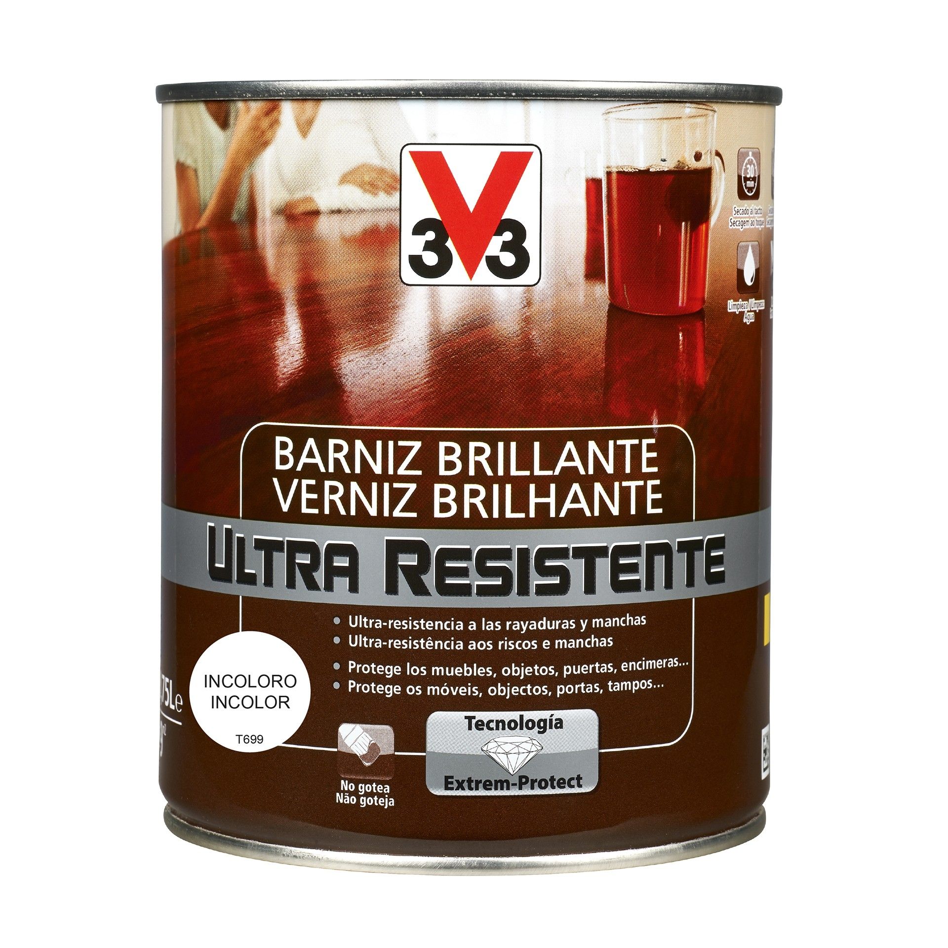 Verniz de Madeira Ultra Resistente Brilhante Incolor 0,75L V33