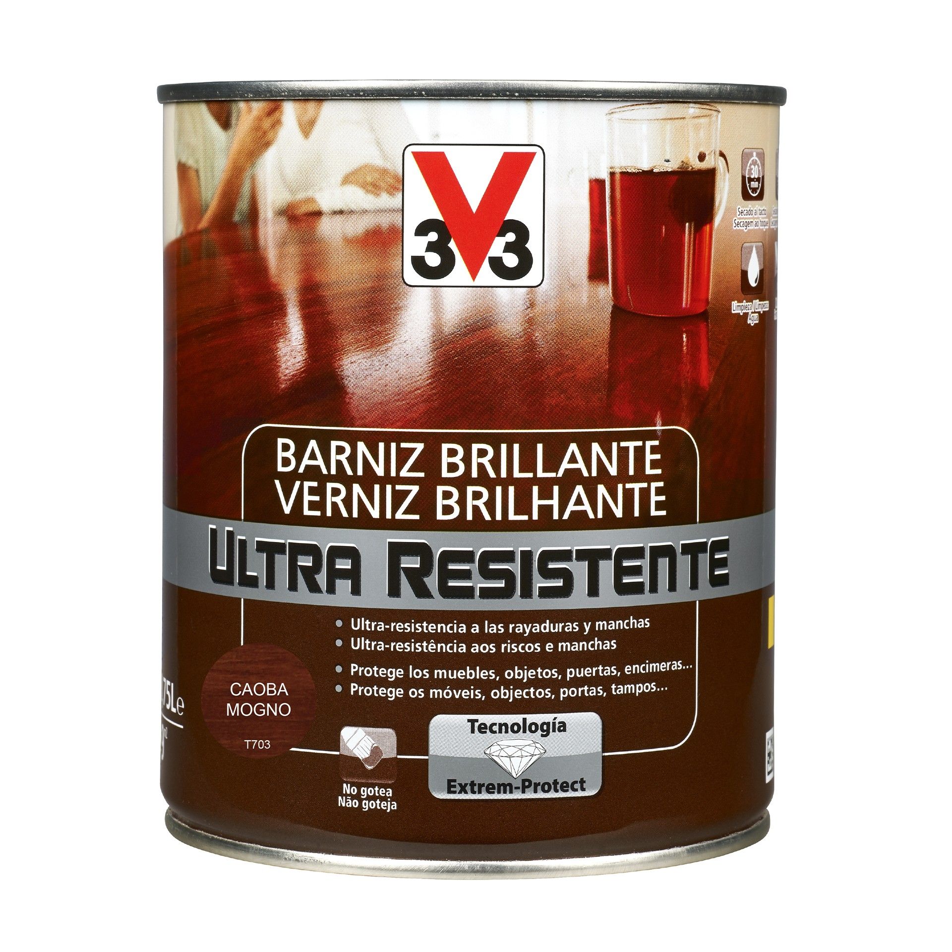 Verniz de Madeira Ultra Resistente Brilhante Mogno 0,75L V33