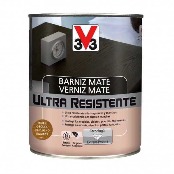 Verniz de Madeira Ultra Resistente Mate Carvalho Escuro 0,75L V33