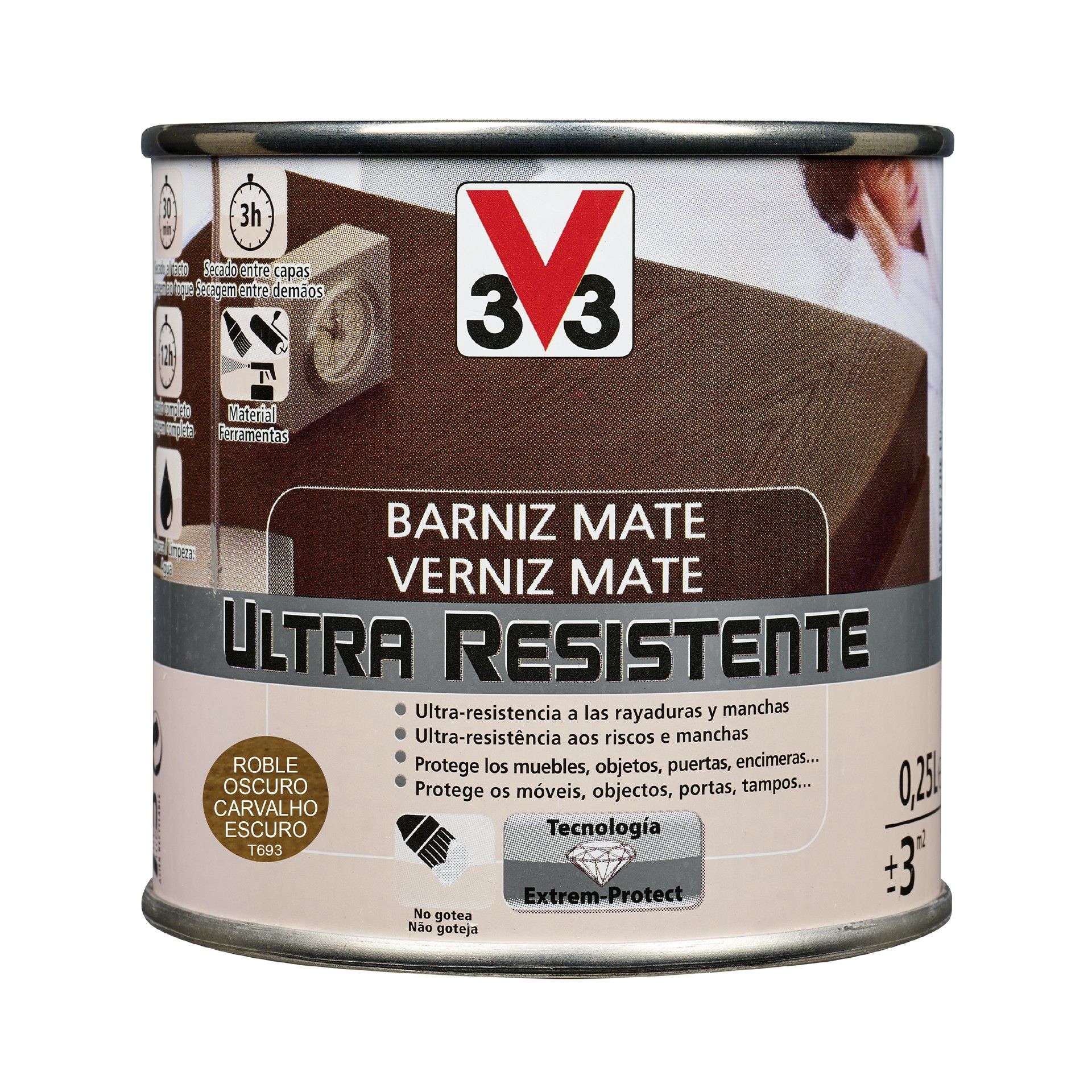 Verniz de Madeira Ultra Resistente Mate Carvalho Escuro 0,25L V33