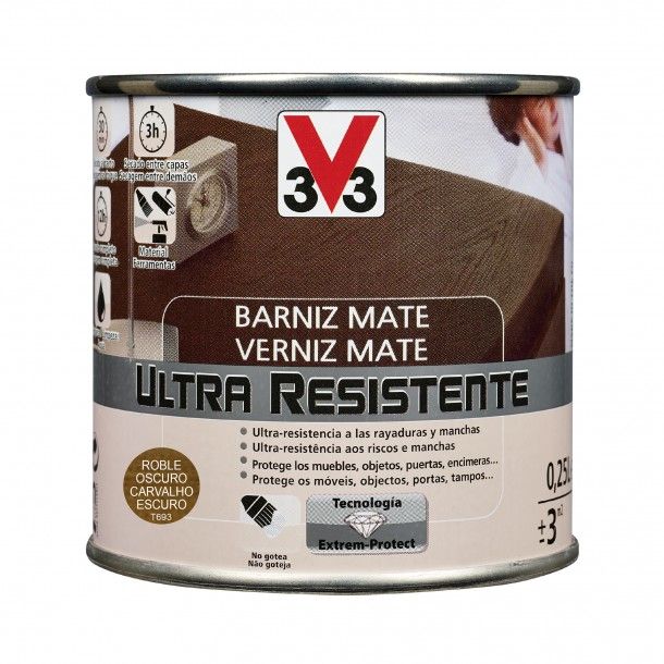 Verniz de Madeira Ultra Resistente Mate Carvalho Escuro 0,25L V33