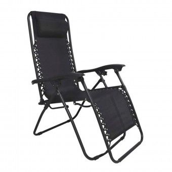 Espregui�adeira Dobr�vel Tumbona Preta 64x177x113cm