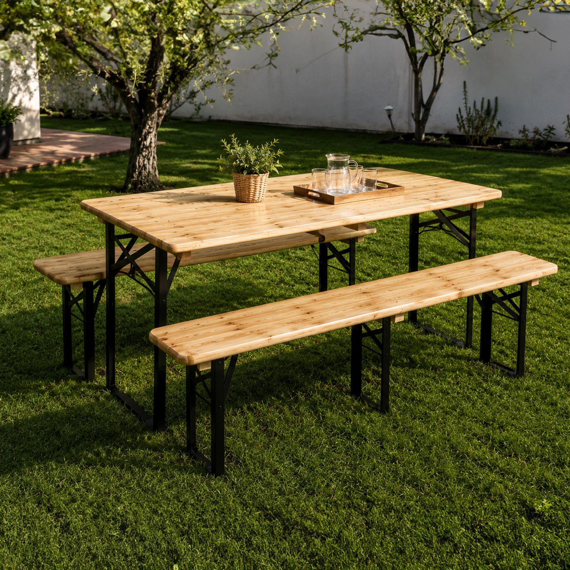 Mesa de Jardim Dobrável Madeira com 2 Bancos 200x70x75cm