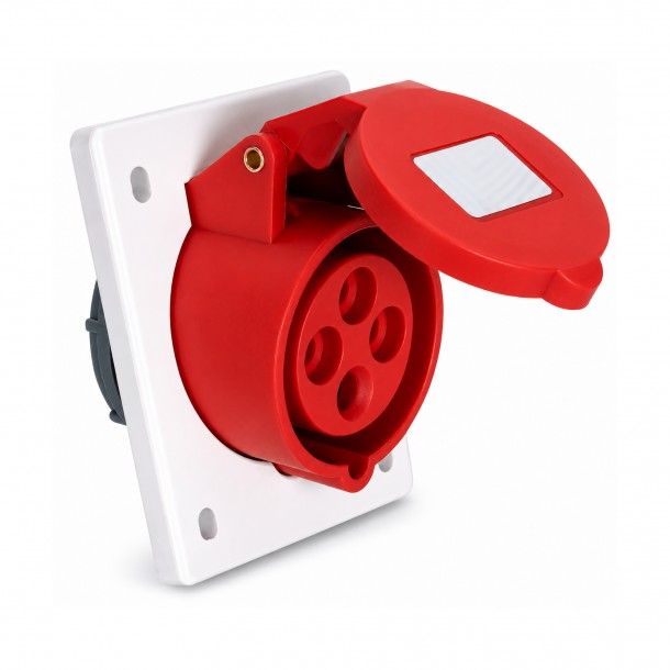 Ficha Industrial 3P+T Fêmea Encastrar IP44 16A 380V Vermelha Ficha Industrial 3P+T Fêmea Encastrar IP44 16A 380V Vermelha