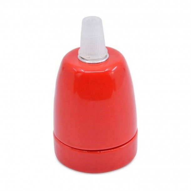 Casquilho de Porcelana para L�mpada E27 Vermelho