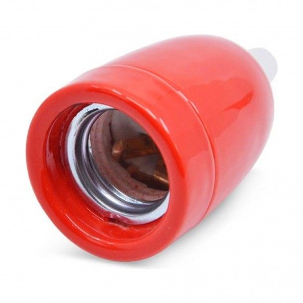 Casquilho de Porcelana para L�mpada E27 Vermelho