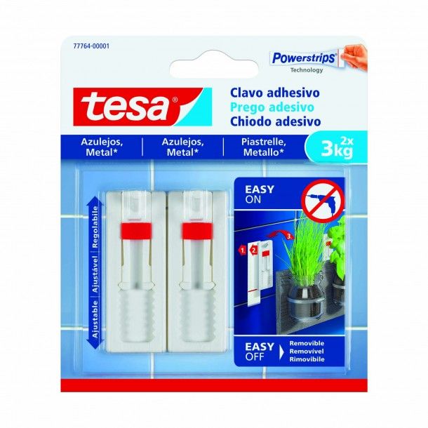 Prego Adesivo Ajustável 23x64x10mm PVC Tesa 2 Uni Prego Adesivo Ajustável 23x64x10mm PVC Tesa 2 Uni