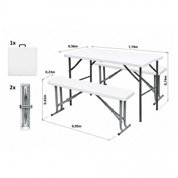 Conjunto de Jardim Mesa Dobrável com 2 Bancos 119x56x73,5cm Conjunto de Jardim Mesa Dobrável com 2 Bancos 119x56x73,5cm