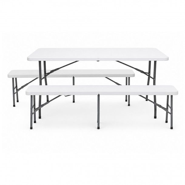 Conjunto de Jardim Mesa Dobrável com 2 Bancos 119x56x73,5cm Conjunto de Jardim Mesa Dobrável com 2 Bancos 119x56x73,5cm