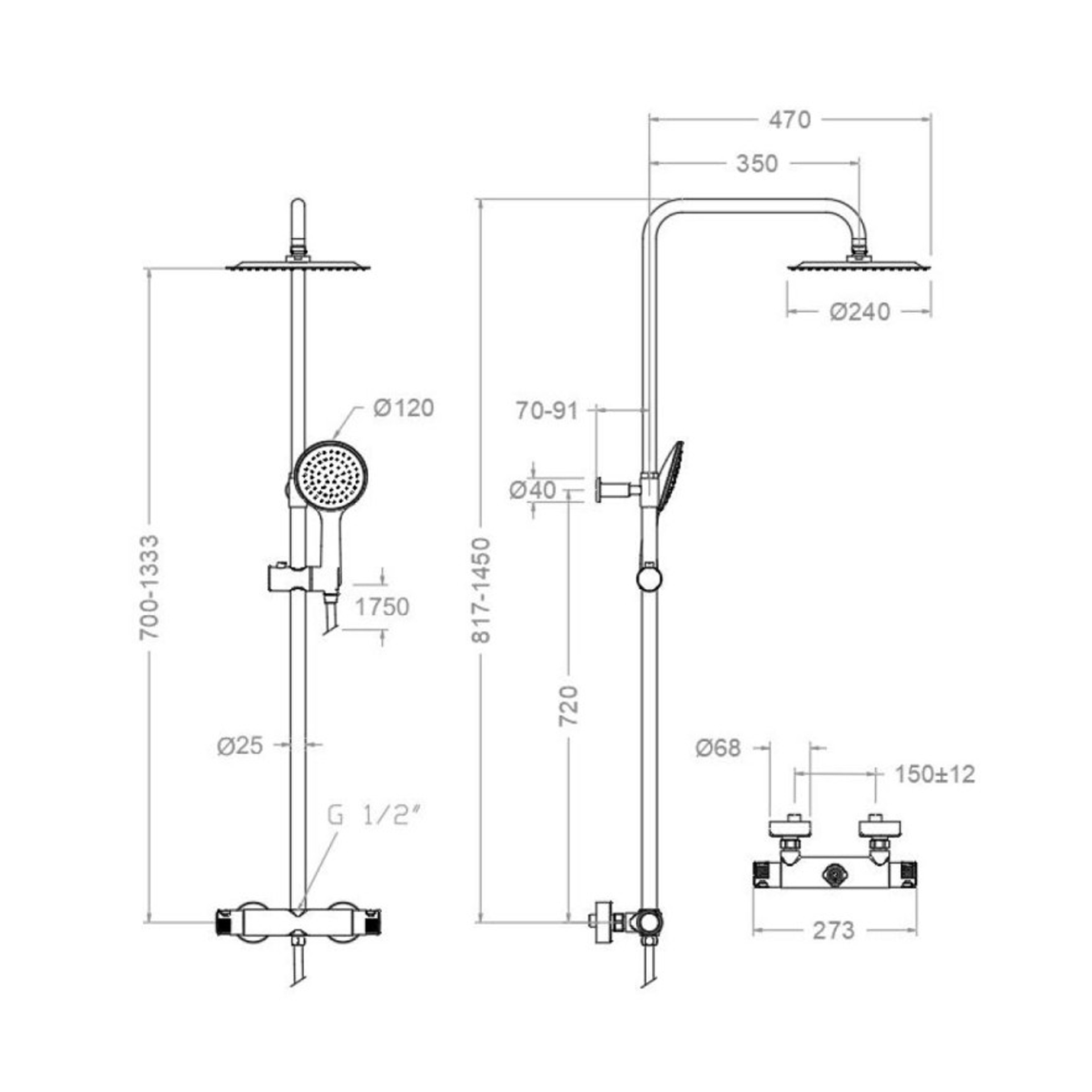Coluna de Duche Termostática Termotech Cromado