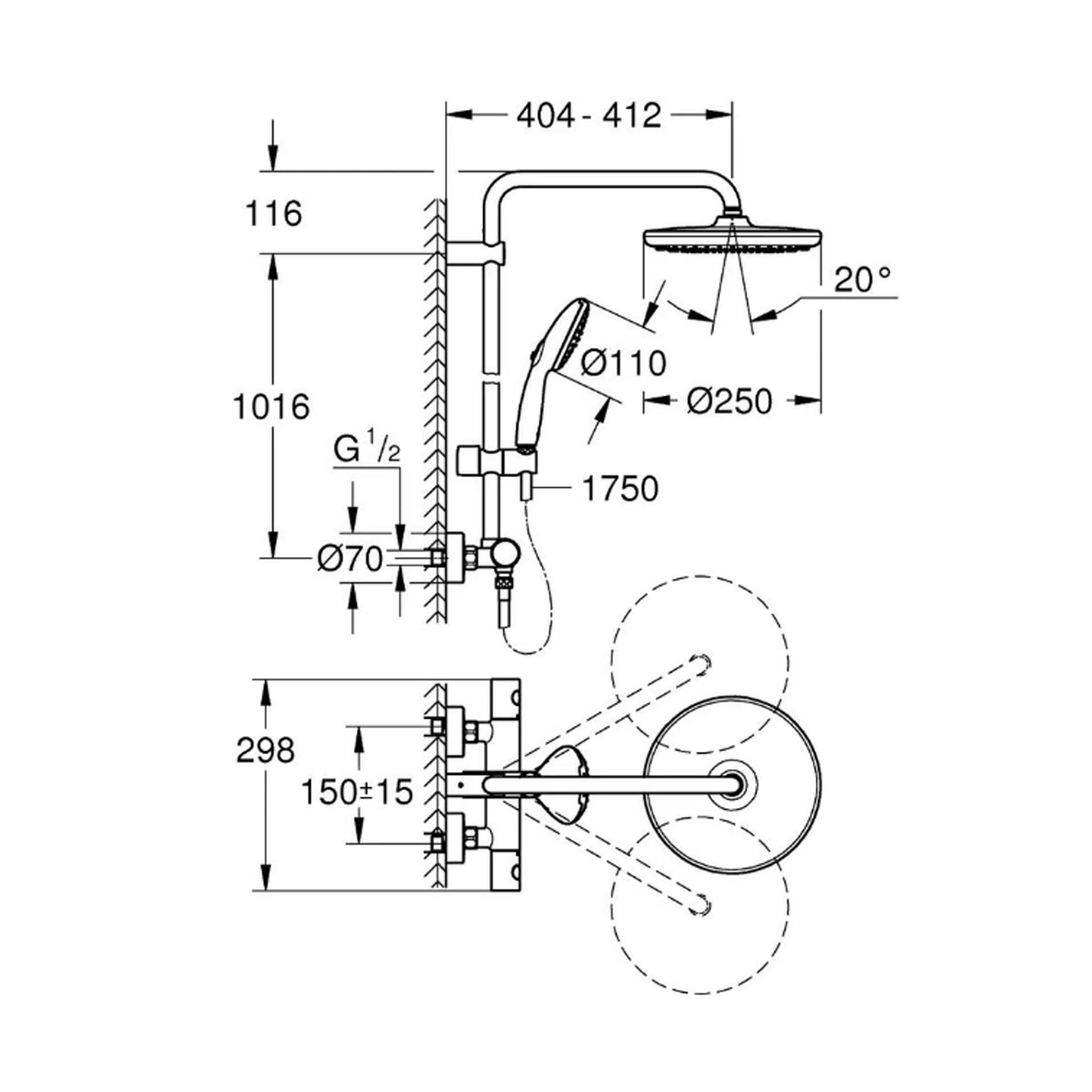 Coluna de Duche Termostática Tempesta System 250 Preto Mate Grohe