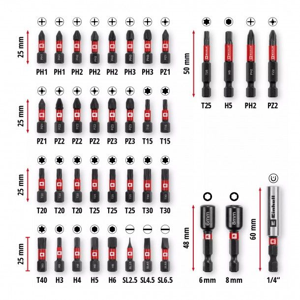 Kit de Bits de Impacto 39 Peças Einhell Kit de Bits de Impacto 39 Peças Einhell