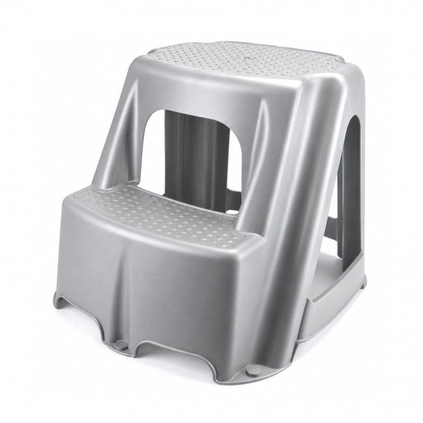 Banco Escadote 2 Degraus Pl�stico 99kg Cinza
